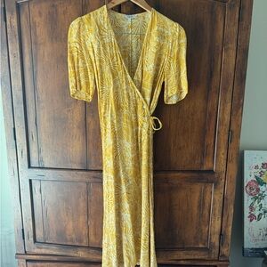 SUNCOO Paris Robe Caily Wrap Yellow Patterned Midi Dress